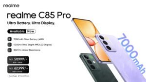 Read more about the article realme C85 Pro Now Available in Pakistan with Segment’s Best Display Among 7000mAh Battery Phones, IP69 Pro Durability, and First Sales Starting November 15